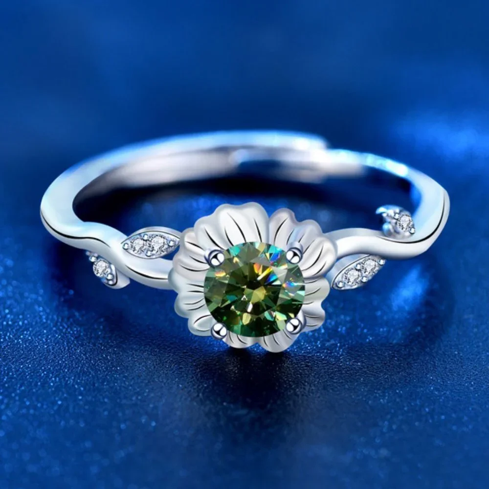 Certified 1/2ct. t.w. Diamond Green Moissanite Sunflower Ring NEW